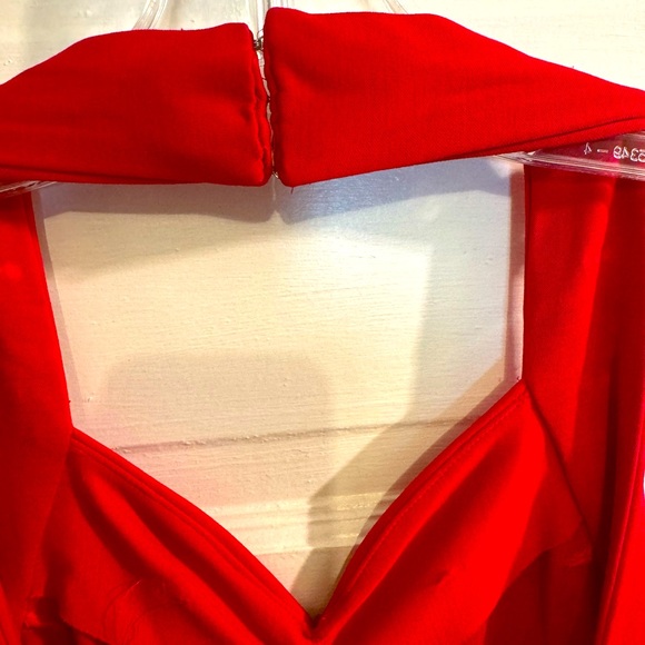 Red Tassel Halter Dress with Rhinestone Detail - Picture 4 of 11